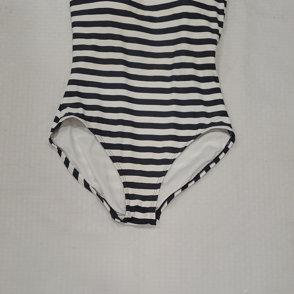 MICHAEL Michael Kors Black and White Striped One-Shoulder Swimsuit - Picture 2 of 9